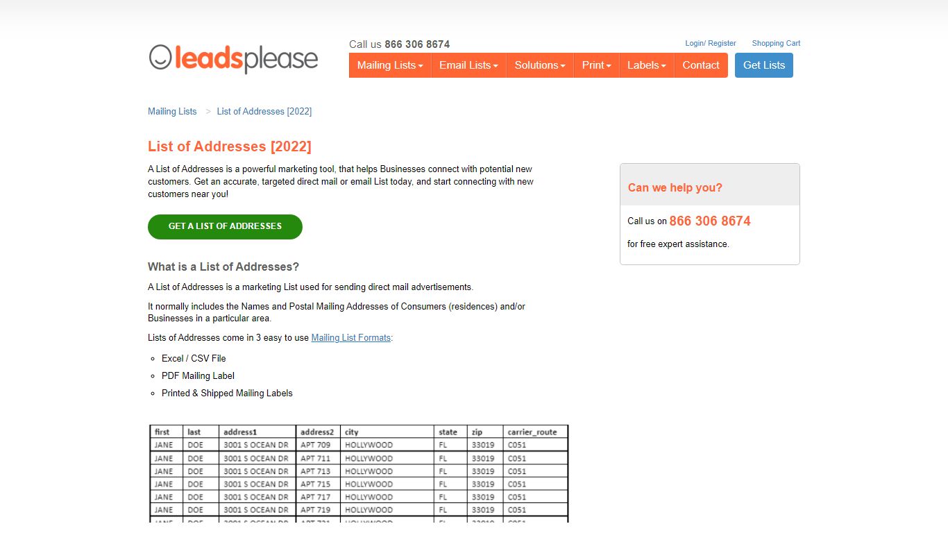 List of Addresses [2022] | LeadsPlease