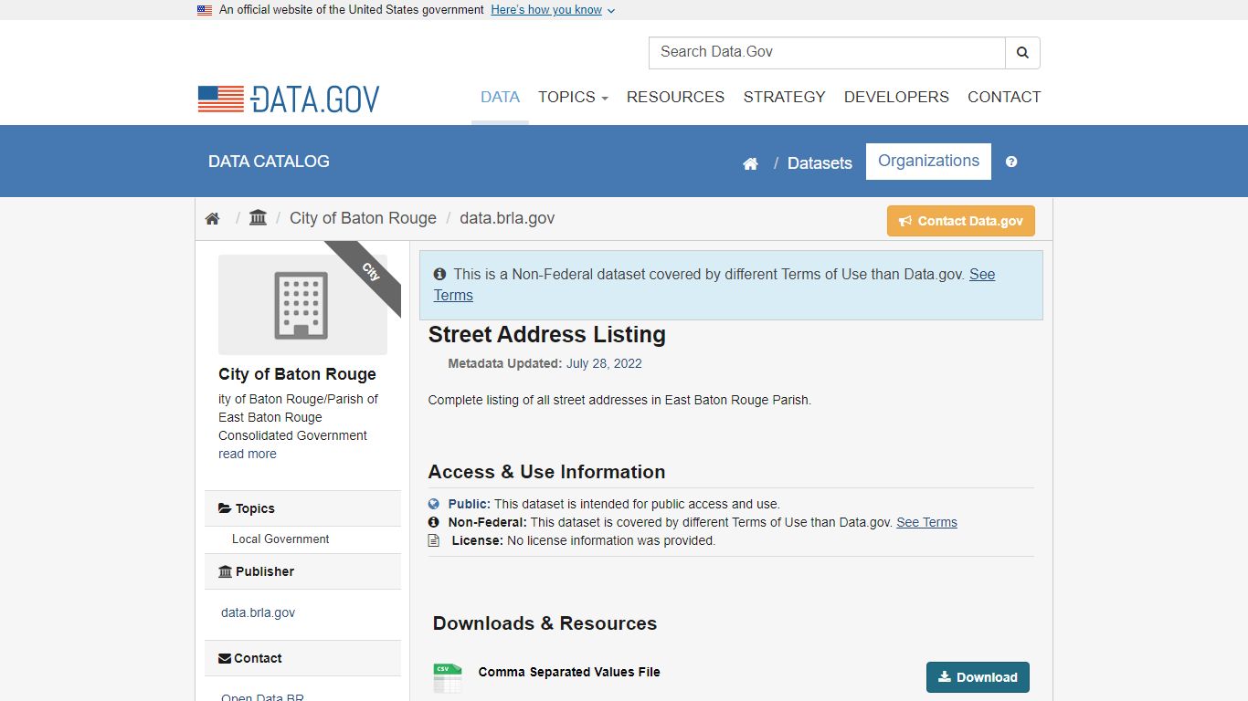 Street Address Listing - Catalog - Data.gov