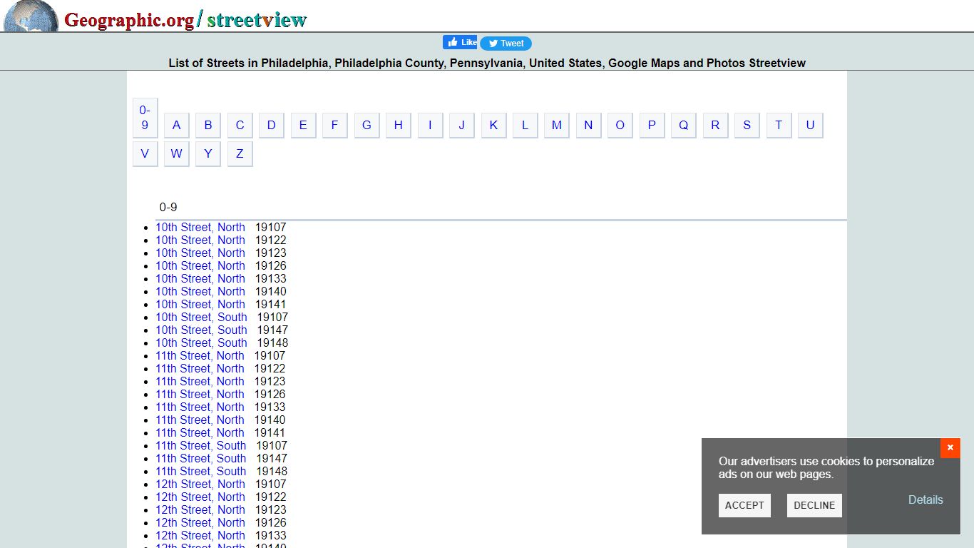 List of Streets in Philadelphia, Philadelphia County, Pennsylvania ...